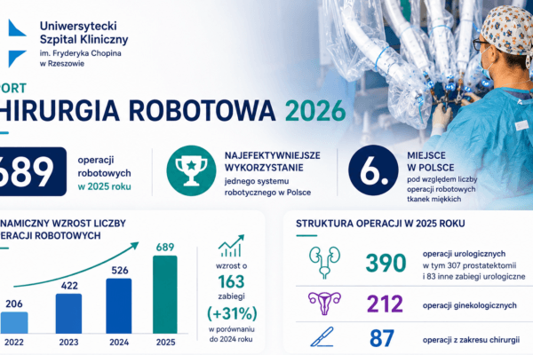 14 lipca 2026Raport „Chirurgia robotowa 2026”: USK w Rzeszowie z najwyższym w Polsce rocznym wykorzystaniem jednego systemu robotycznego