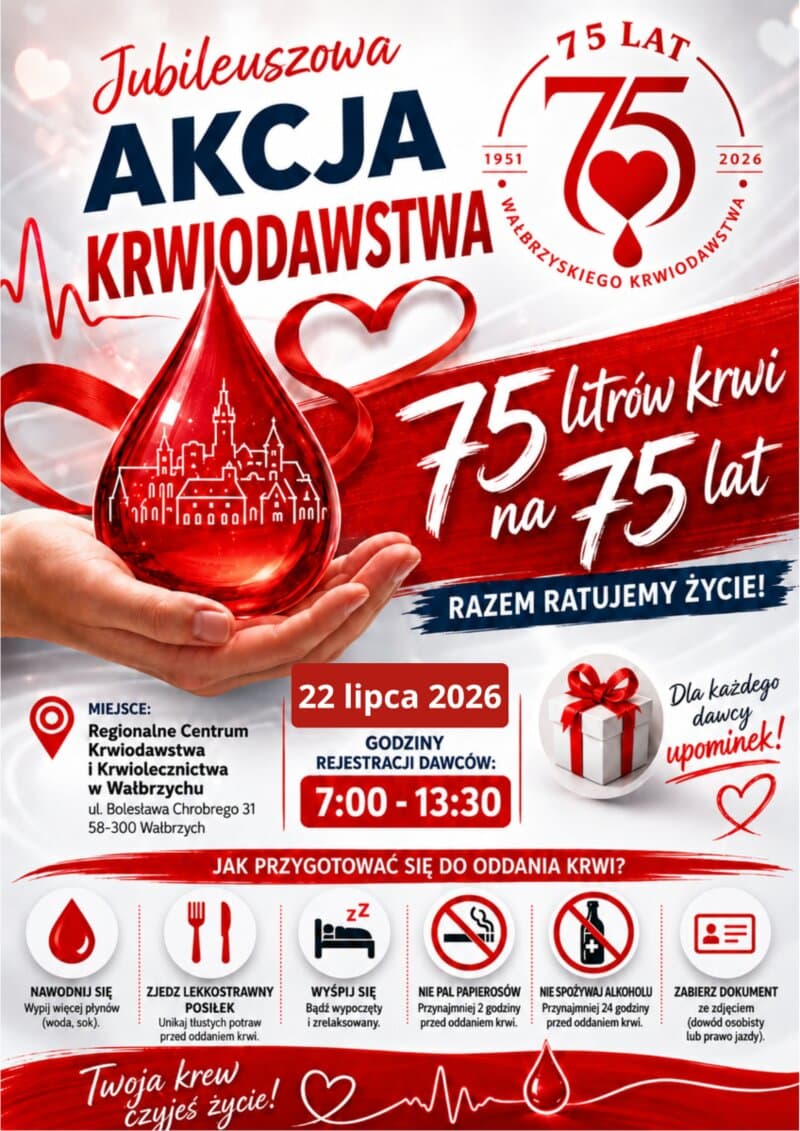 75 litrów krwi na 75-lecie wałbrzyskiego krwiodawstwa