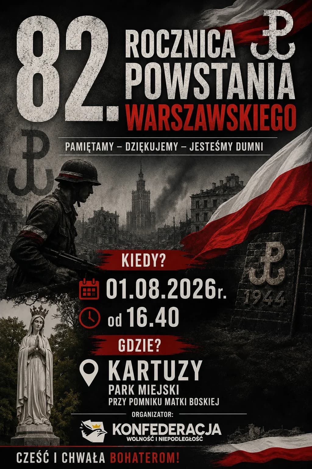 82. rocznica wybuchu Powstania Warszawskiego w Kartuzach – organizatorzy zapraszają mieszkańców!