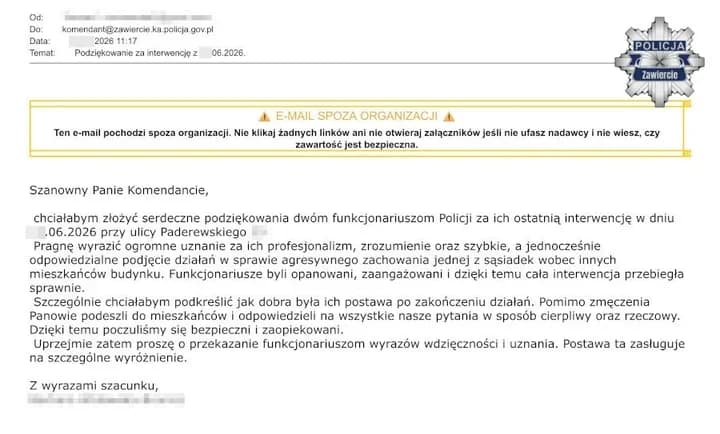 9 lipca 2026Agresja w bloku, potem przyszły podziękowania dla zawierciańskich policjantów