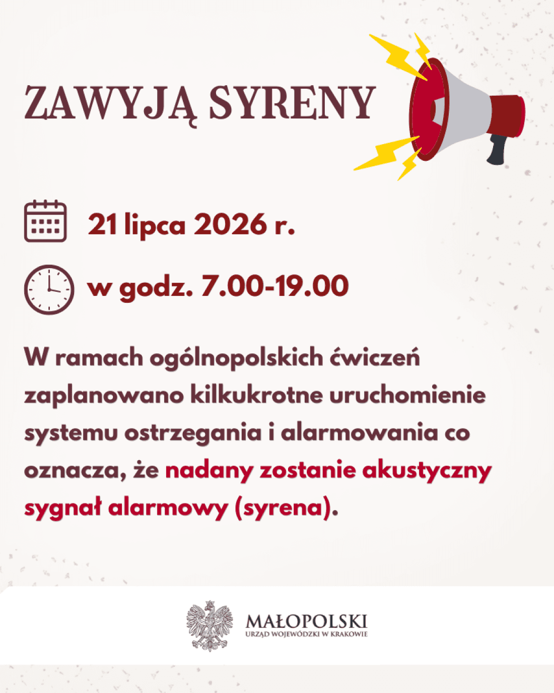 „ALARM-2026” – ogólnopolskie ćwiczenia ostrzegania i alarmowania! Czytaj więcej