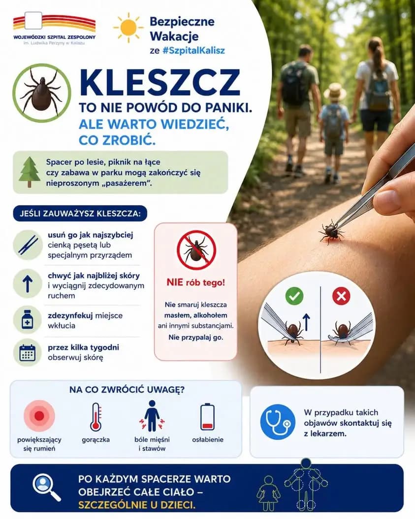 Bezpieczne wakacje: jak postępować po ukąszeniu kleszcza? Porady ze Szpitala Kalisz