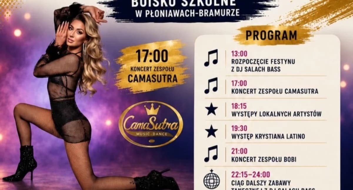 CamaSutra i BOBI wystąpią podczas Festynu Gminnego w Płoniawach-Bramurze. Przed mieszkańcami dzień pełen atrakcji