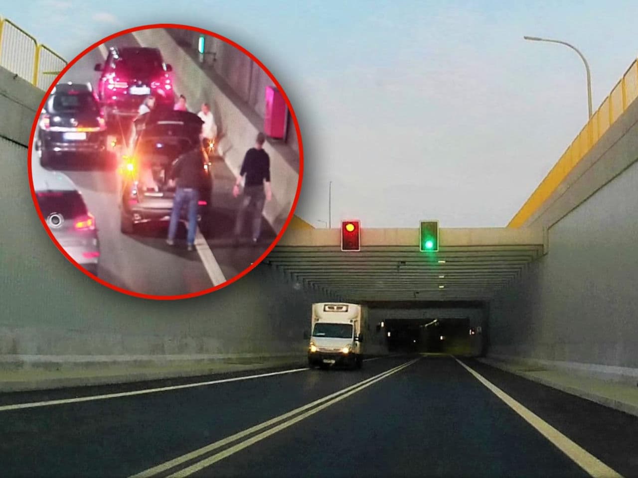 Chwile grozy w tunelu pod Świną. Kierowca położył się koło samochodu