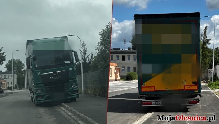 Ciężarówki parkują na nowym chodniku, piesi muszą schodzić na jezdnię