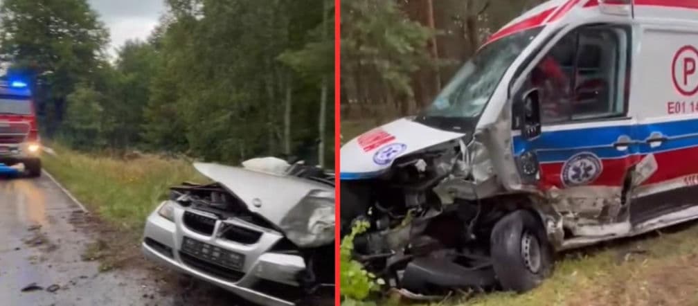Czołowe zderzenie BMW i karetki. Są poszkodowani
