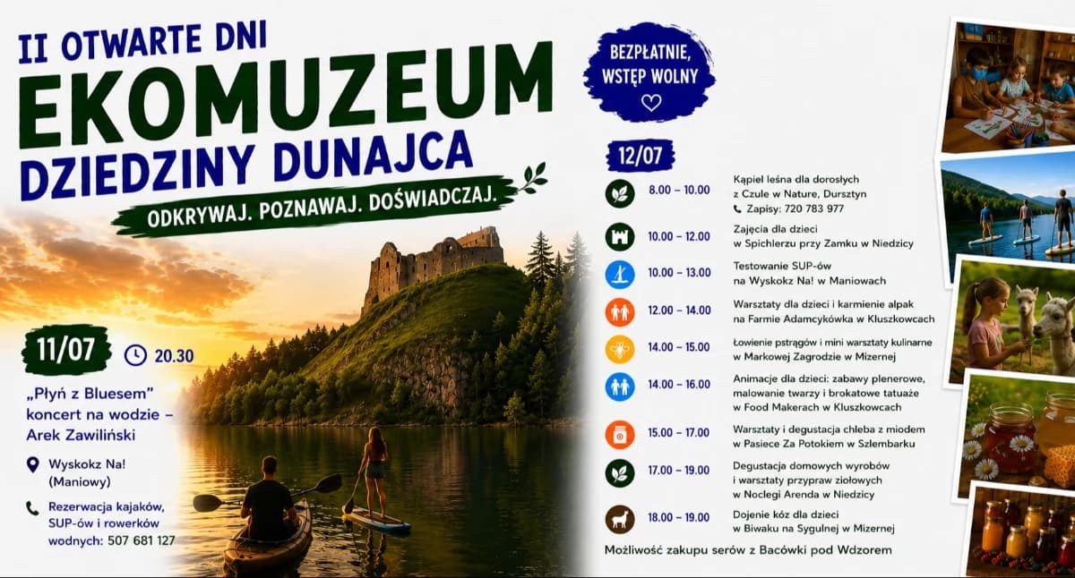 Darmowy weekend nad Dunajcem. Koncert na wodzie, alpaki i wyjątkowe warsztaty