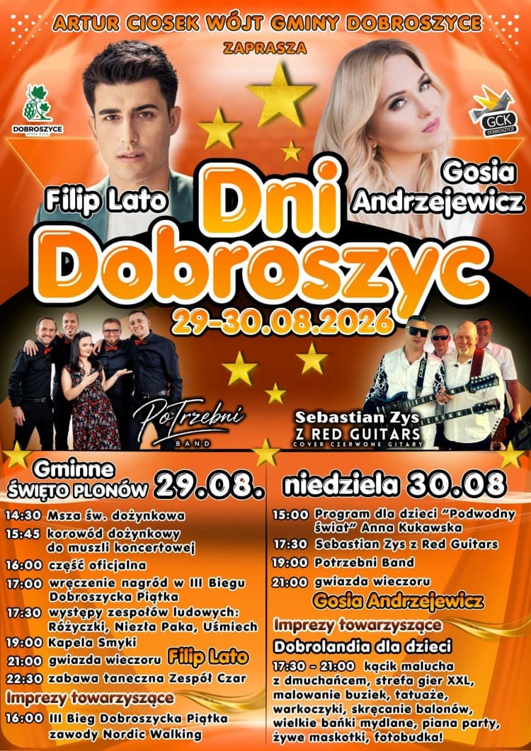 Dni Dobroszyc 2026. Filip Lato i Gosia Andrzejewicz gwiazdami święta gminy!