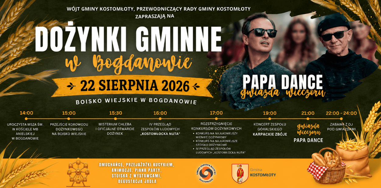 Dożynki Gminne 2026 w Bogdanowie. Gwiazdą wieczoru będzie Papa Dance