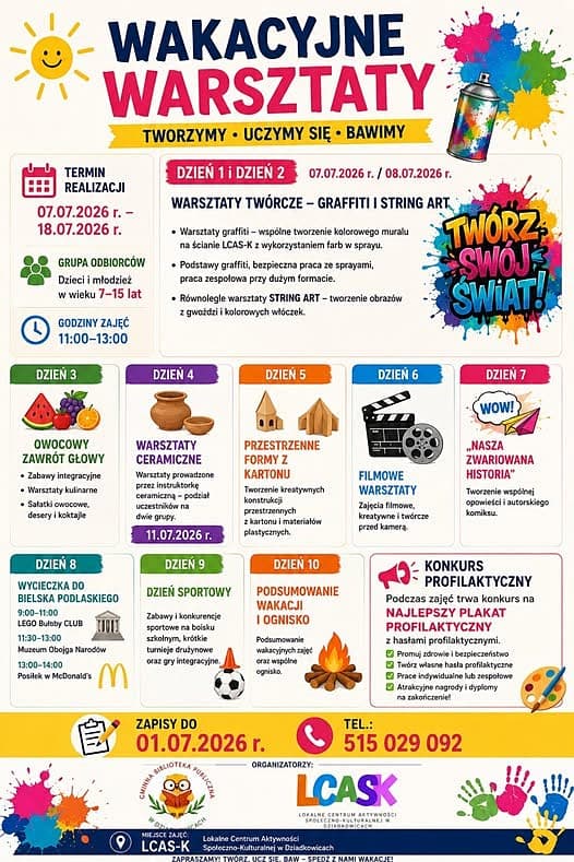DZISIEJSZY Gmina Dziadkowice Zaproszenie na wakacyjne warsztaty