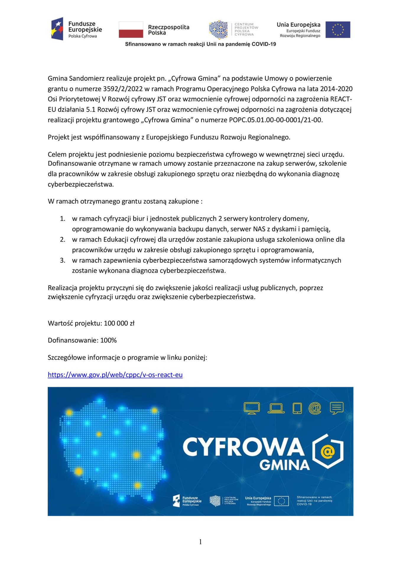 Gmina Sandomierz realizuje projekt pn. „Cyfrowa Gmina”