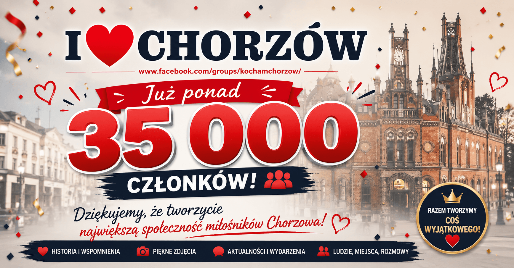 Grupa „Kocham Chorzów” przekroczyła 35 000 członków. Największa społeczność miłośników miasta nadal rośnie
