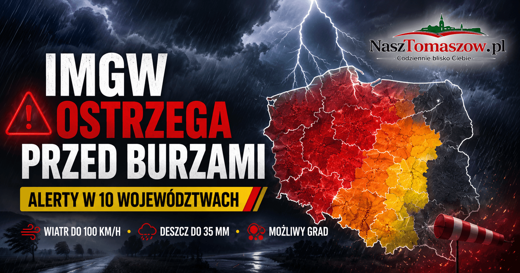 IMGW ostrzega przed gwałtownymi burzami. Wiatr może osiągać nawet 100 km/h