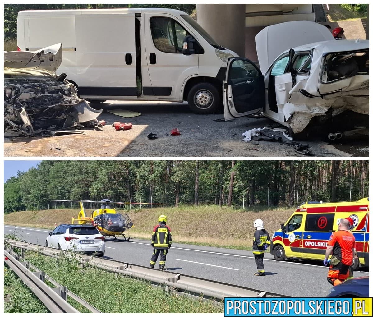 Karambol na autostradzie A4 pod Opolem. Trzy osoby ranne, jedna przetransportowana śmigłowcem LPR