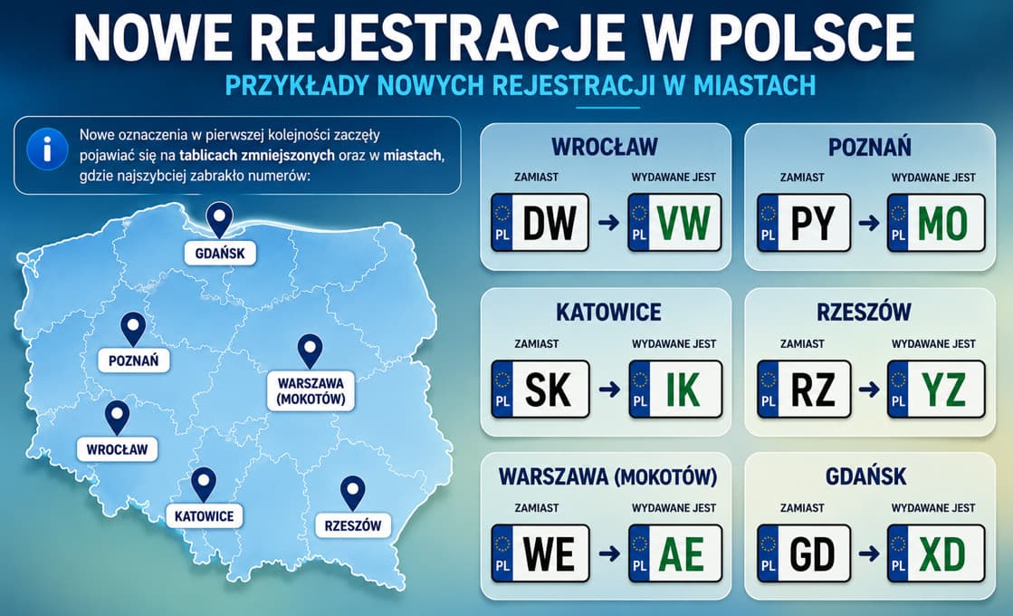 Katowice z rejestracją IK, Gdańsk z XD. Siedem województw z nowymi oznaczeniami na tablicach rejestracyjnych