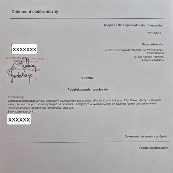 Kolejne słowa uznania dla naszych policjantów