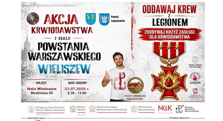Krew potrzebna w Wieliszewie. Będą koszulki i pamiątkowe medale