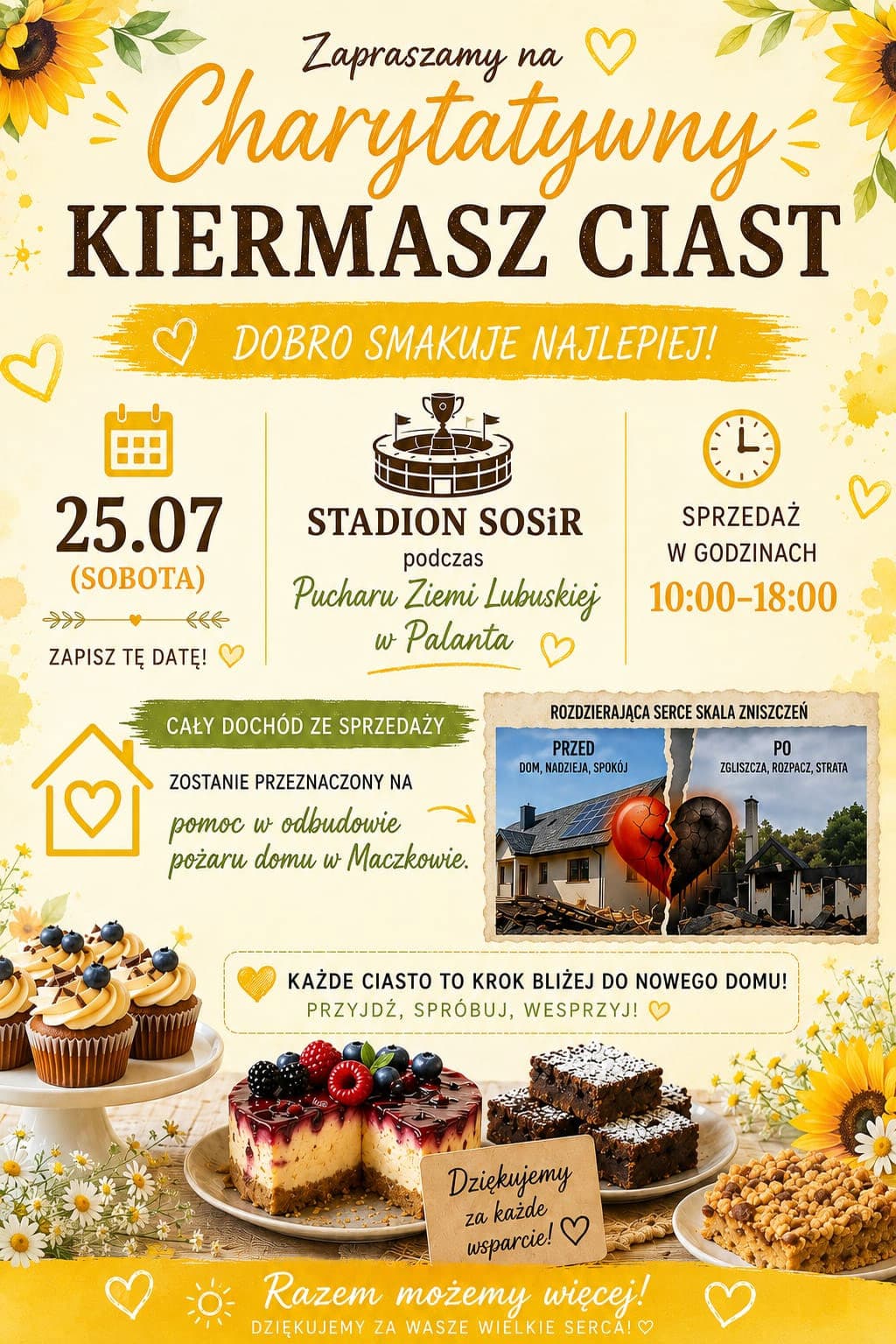 Kup ciasto i pomóż pogorzelcom z Maczkowa. Charytatywny kiermasz podczas turnieju palanta