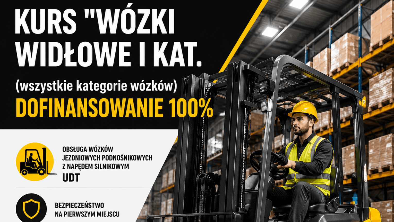 Kurs Operator Wózków widłowych I KATEGORII (wszystkie typy wózków). Kurs z egzaminem państwowym UDT