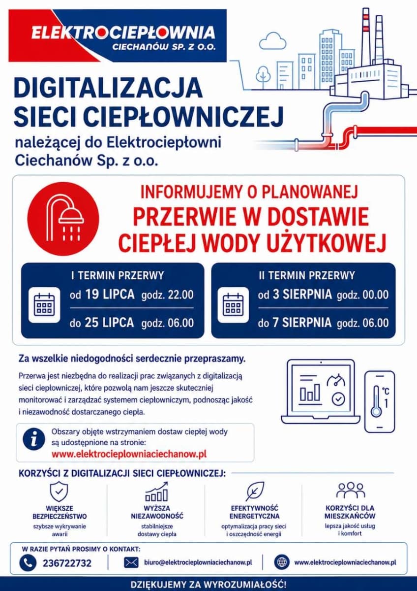 Lato w Elektrociepłowni Ciechanów: czas cyfryzacji, modernizacji i inwestycji w przyszłość sieci ciepłowniczej