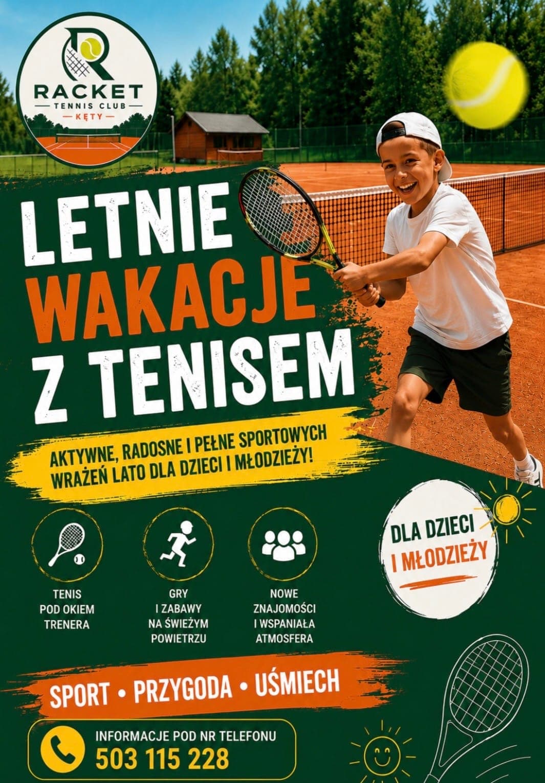 Letnie wakacje z tenisem. Racket Tennis Club Kęty zaprasza dzieci i młodzież na sportowe zajęcia