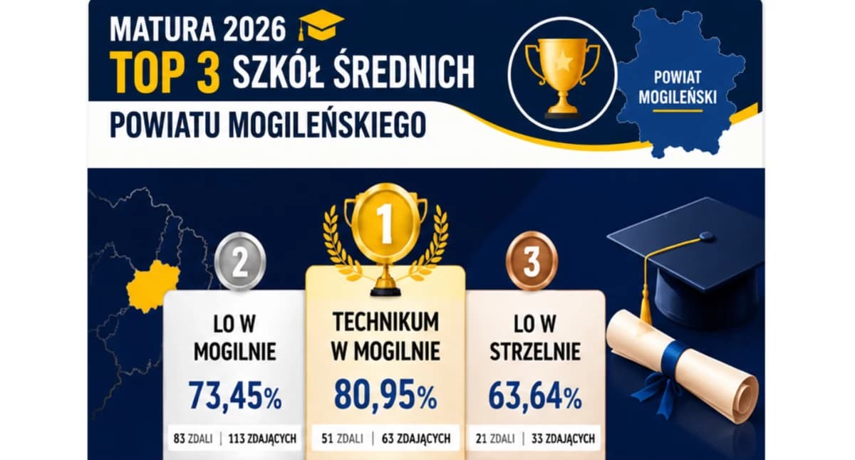 Matura 2026 - Technikum w Mogilnie w czołówce wyników - ranking szkół Ziemi Mogileńskiej