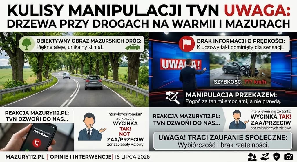 Medialna nagonka czy walka o bezpieczeństwo? Mazury112.pl ujawnia kulisy programu TVN Uwaga o przydrożnych drzewach