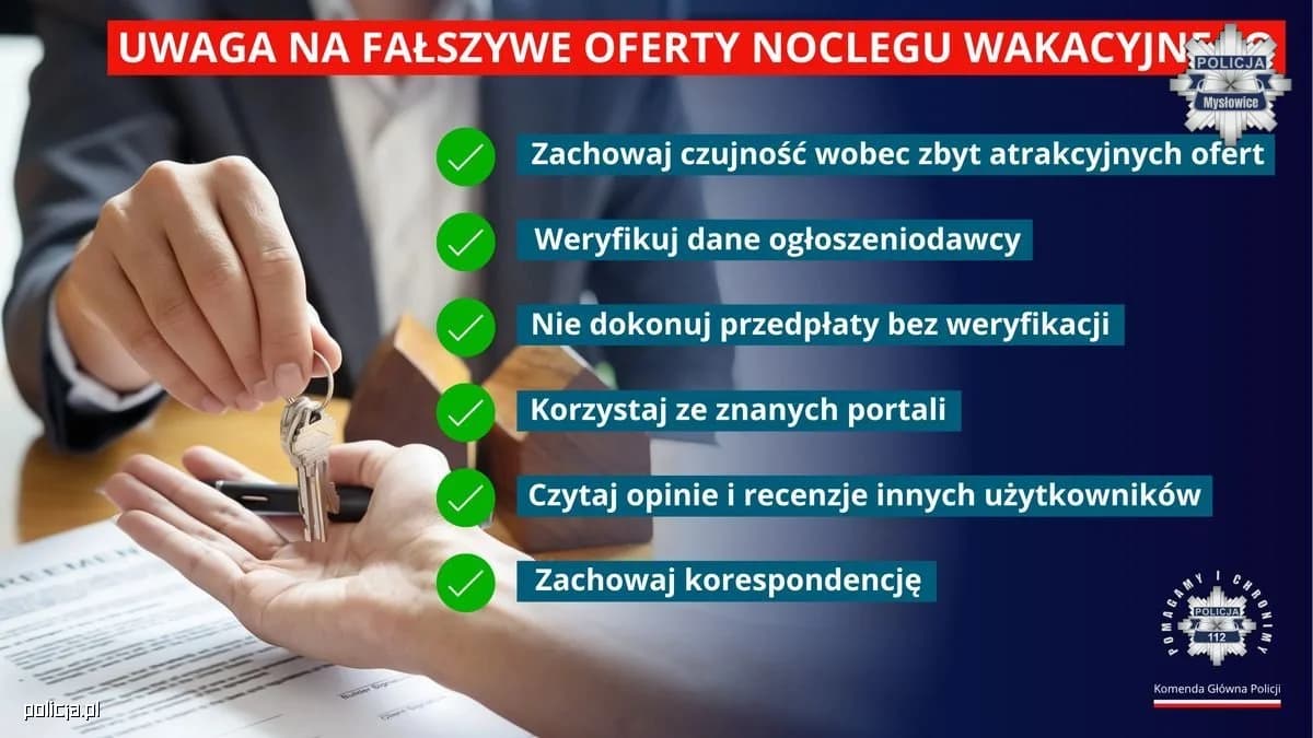 Mysłowice: Policja ostrzega przed fałszywymi ofertami noclegów wakacyjnych