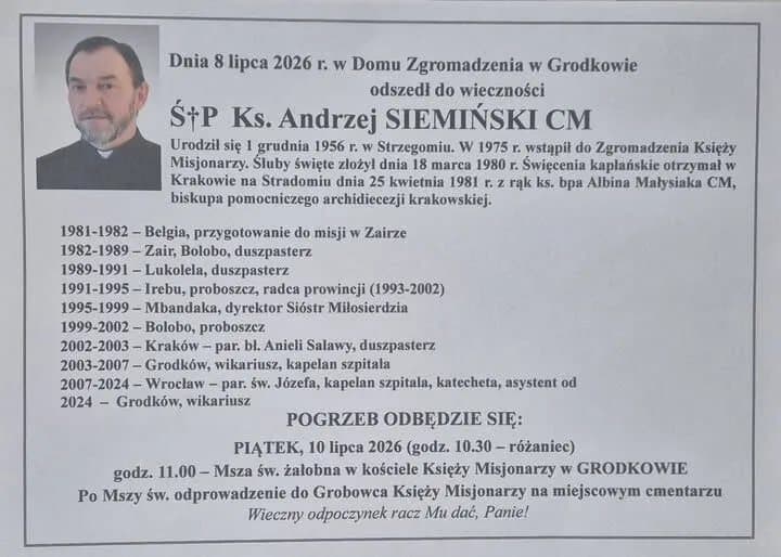 N Zmarł ksiądz Andrzej Siemieński