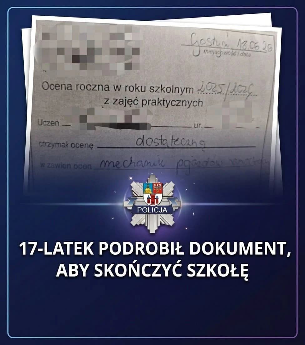 Na SygnaleUczeń z Gostynia podrobił dzienniczek praktyk, by ukończyć szkołę1 MIN · 0 WYŚWIETLEŃ