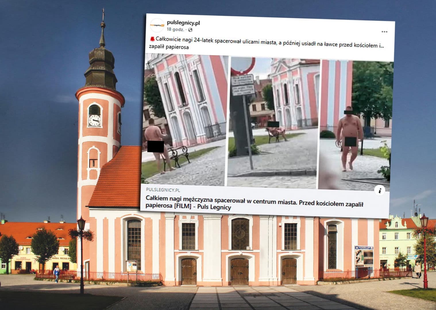 Nagi 24-latek spacerował po Chocianowie. Usiadł pod kościołem i zapalił papierosa!