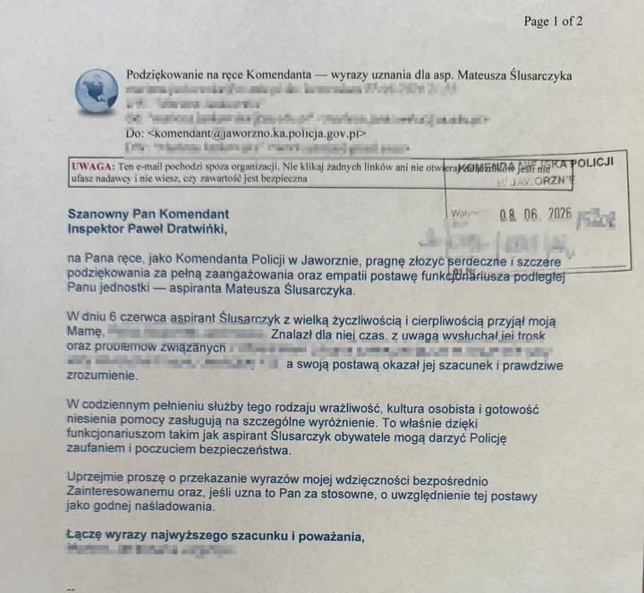 Nie tylko interwencje. Jaworzniccy policjanci otrzymują podziękowania