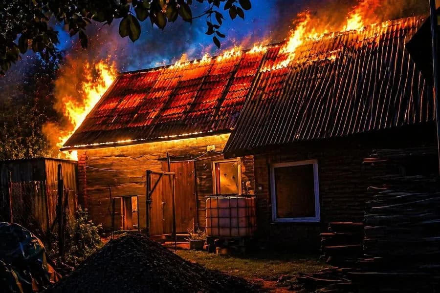 Nocny pożar w Targanicach. Dach spłonął, ale strażacy uratowali dobytek mieszkańców