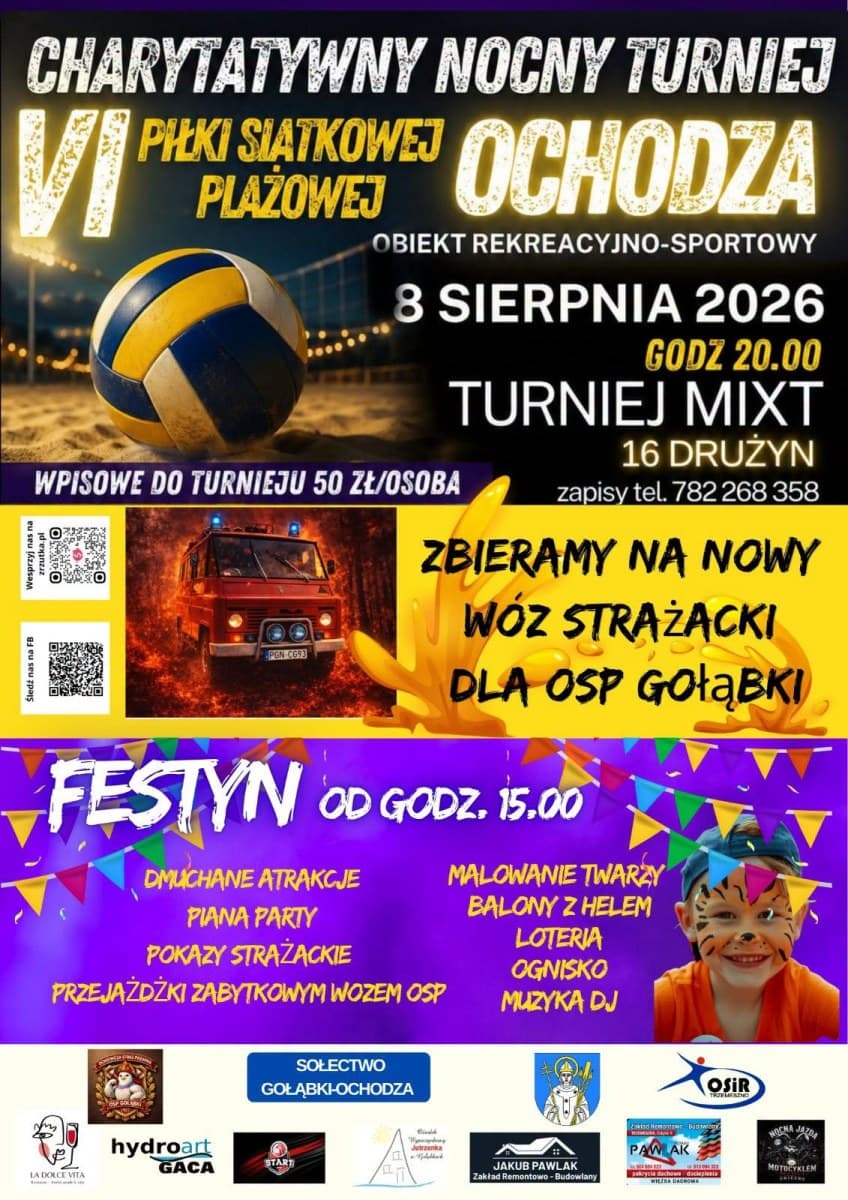 Ochodza szykuje nocne granie. Turniej siatkówki plażowej i festyn na nowy wóz dla OSP Gołąbki