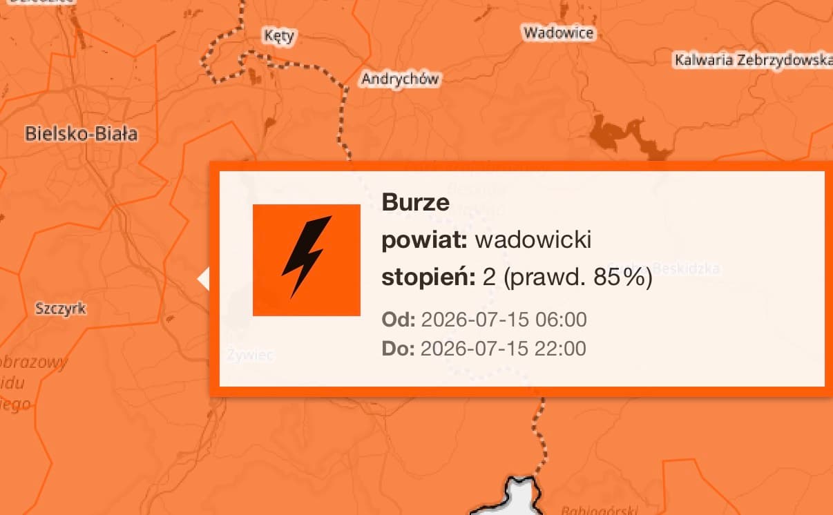 Ostrzeżenie IMGW dla południowej Polski. Burze, ulewy i grad