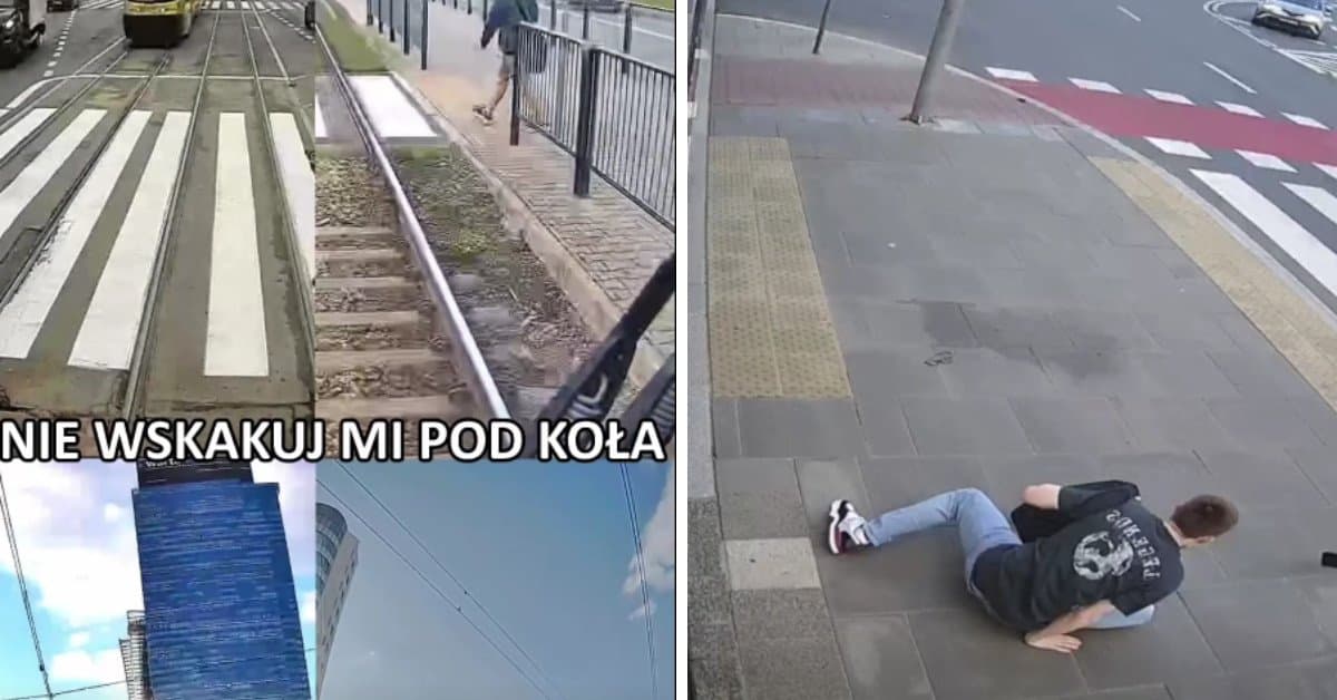 Patrzyli w komórki, nie na tory. O włos od tragedii. Szokujące wideo z Tramwajów