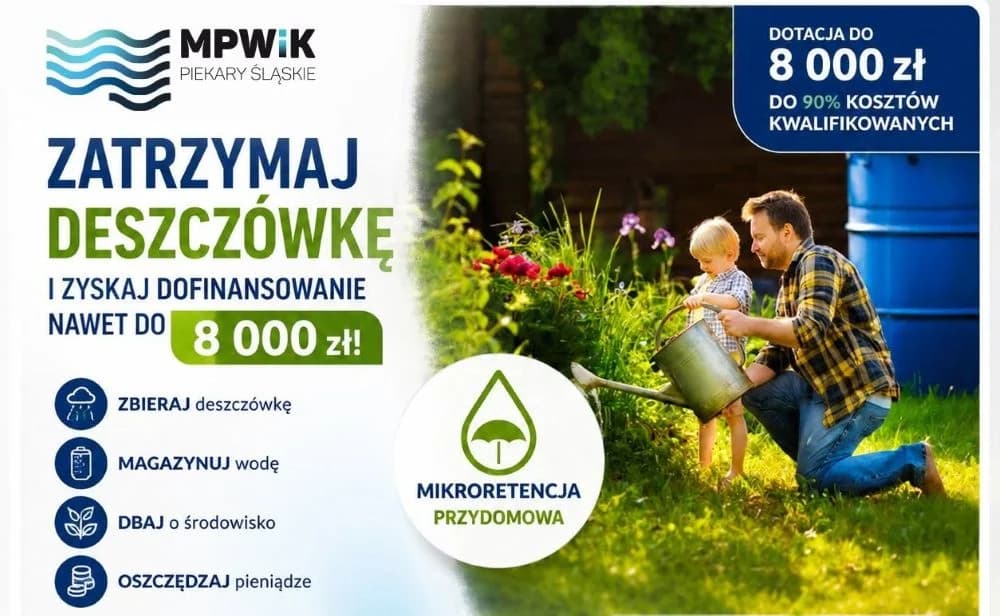 Piekary Śląskie: Nabór do programu dofinansowania mikroretencji przydomowej do 8000 zł