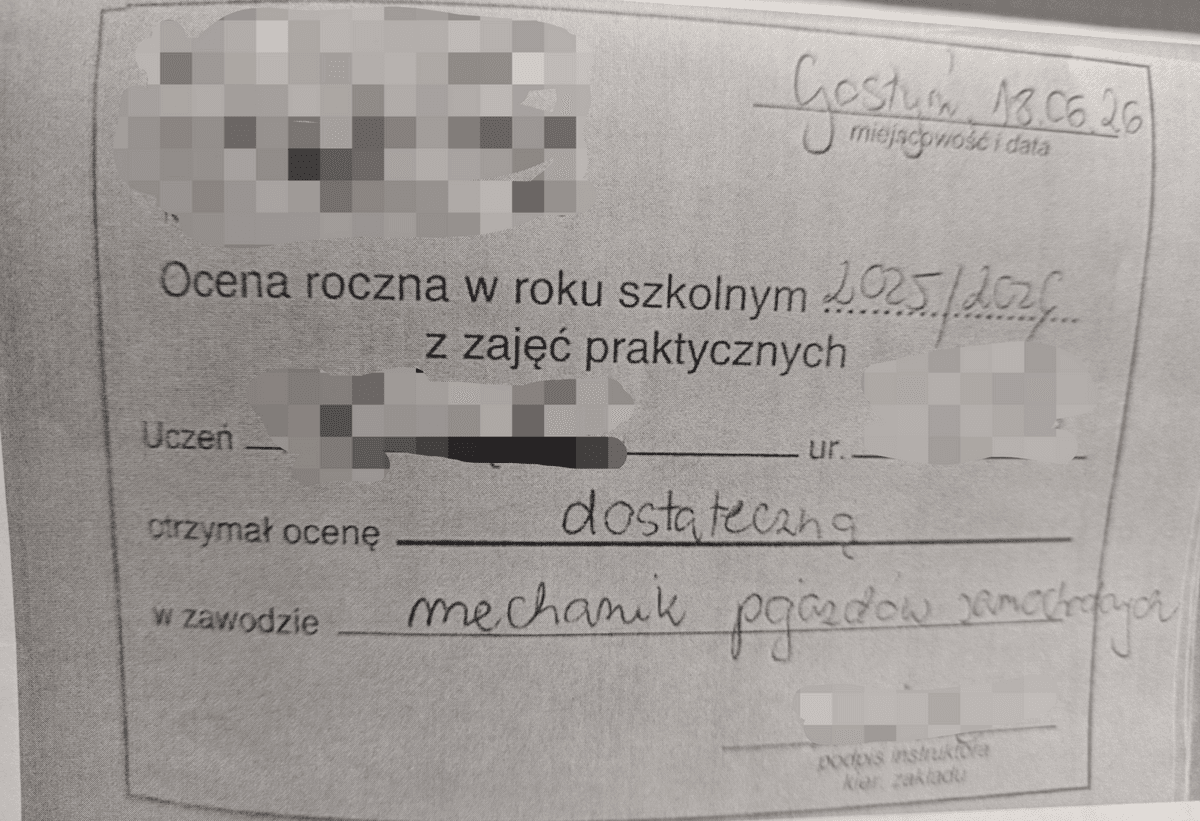 Posłużył się podrobionym dzienniczkiem zajęć praktycznych