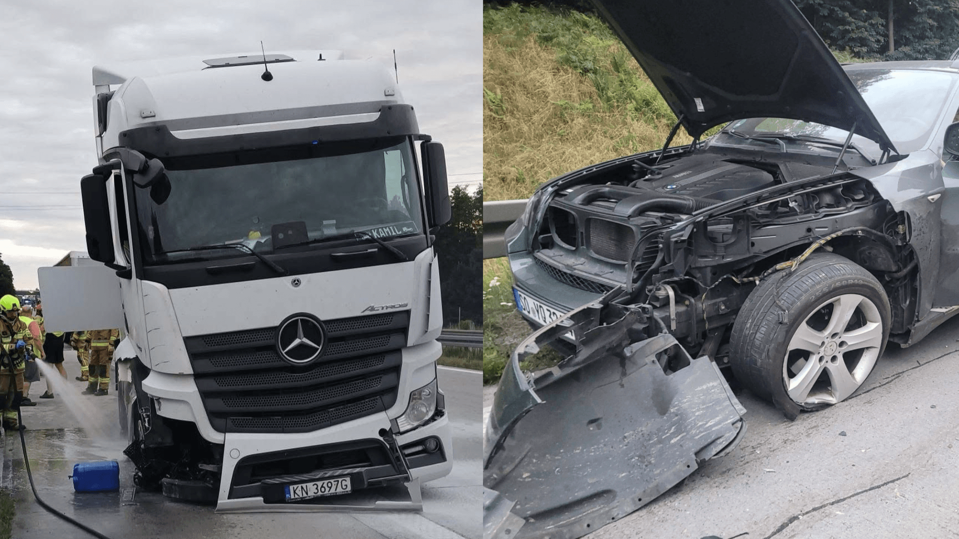 Pożar ciężarówki po zderzeniu na autostradzie A4. Strażacy interweniowali za węzłem Jadwisin