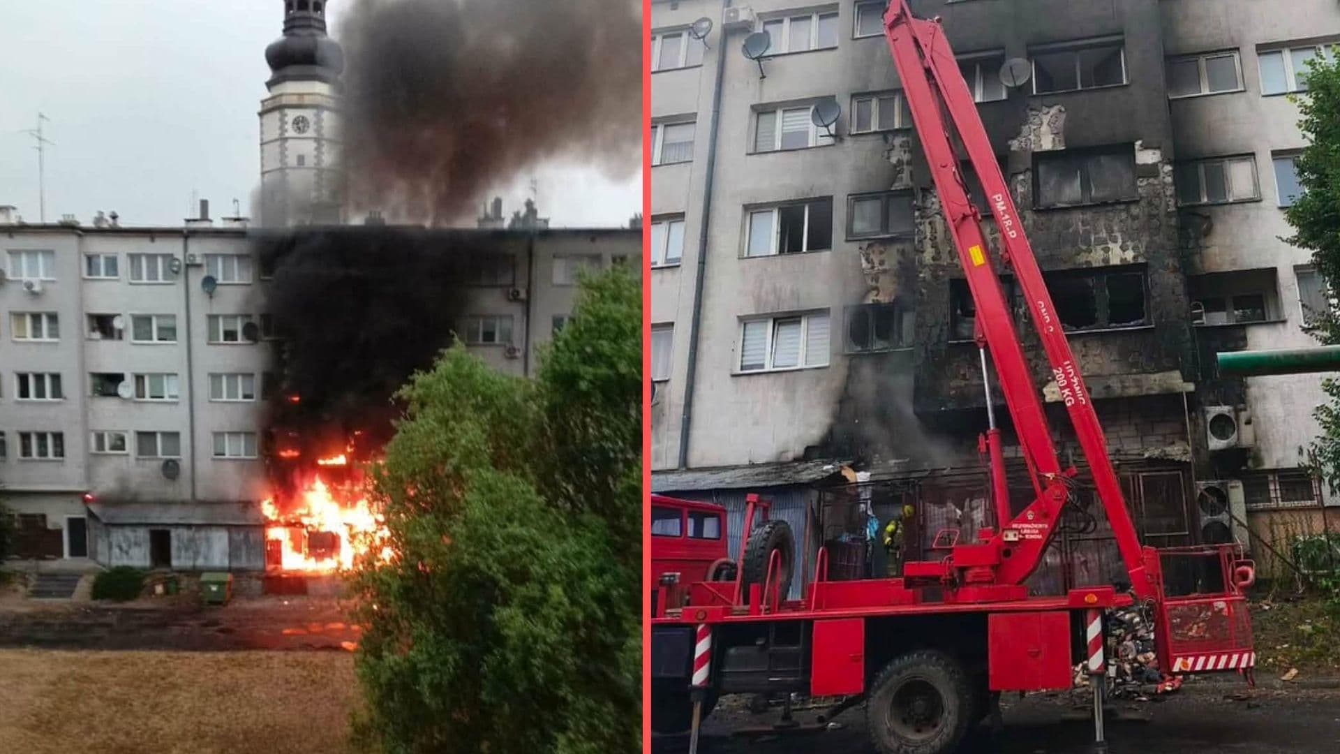 Pożar w centrum Strzelina. Ogień objął blok mieszkalny