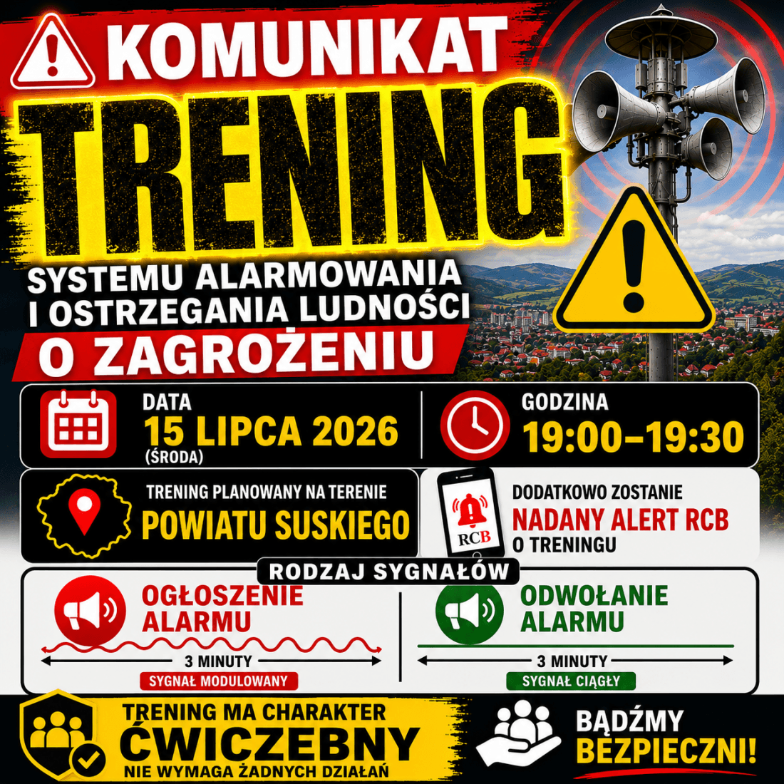 Przypominamy - Zawyją syreny w całym powiecie suskim. Strażacy apelują o spokój! Czytaj więcej