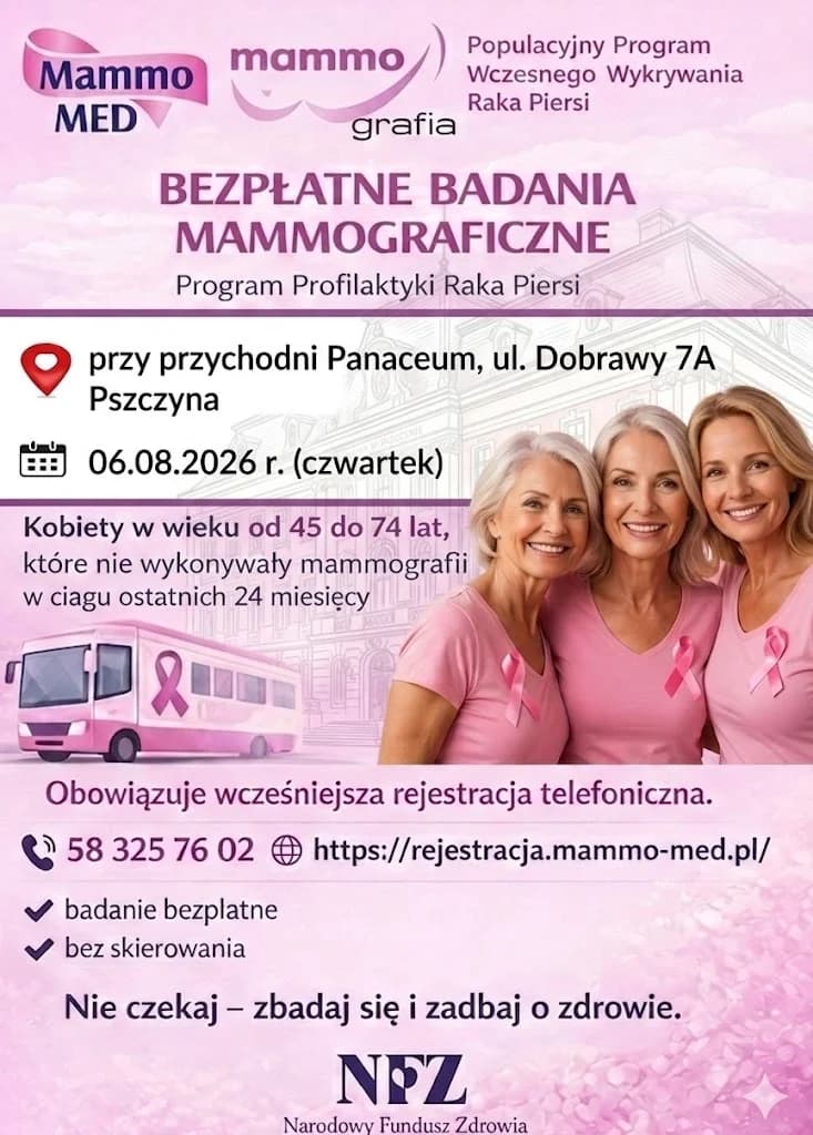 Pszczyna: Bezpłatna mammografia dla kobiet w wieku 45-74 lat. Mammobus 6 sierpnia