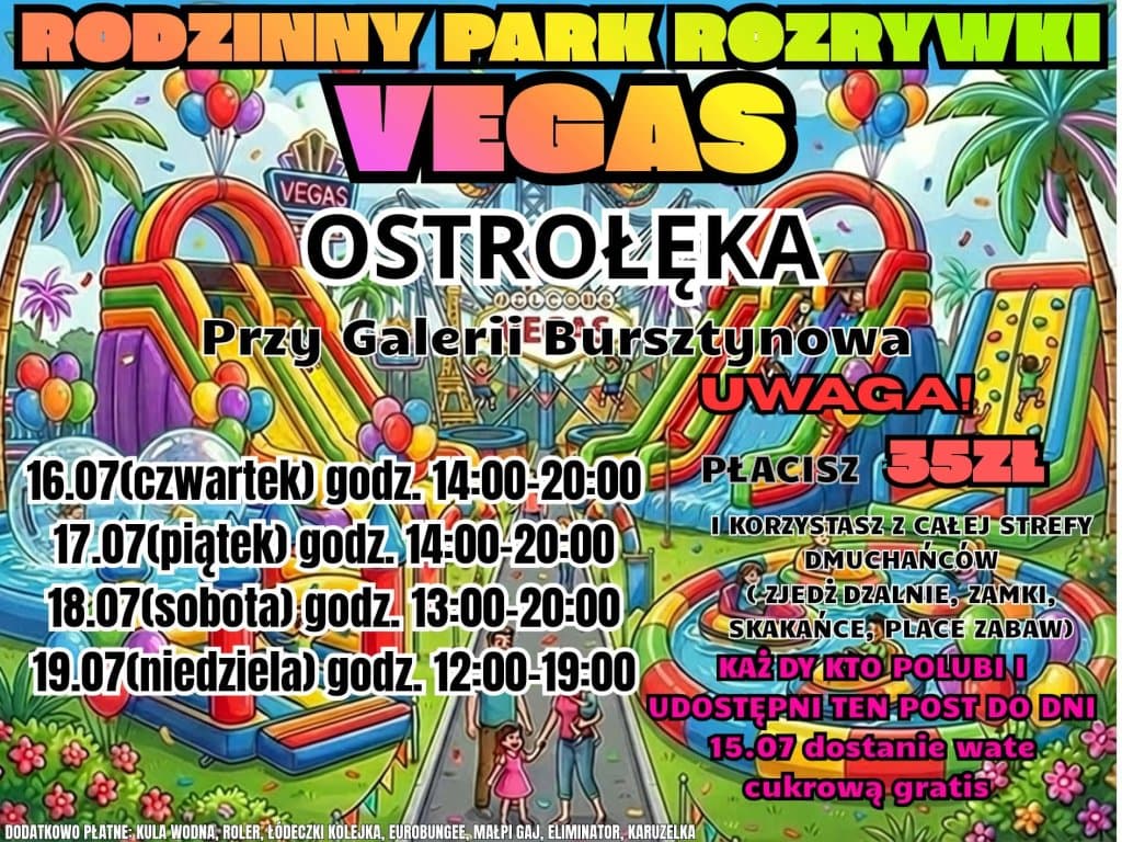 Rodzinny Park Rozrywki Vegas zawita do Ostrołęki. Cztery dni rodzinnej zabawy przy Galerii Bursztynowej
