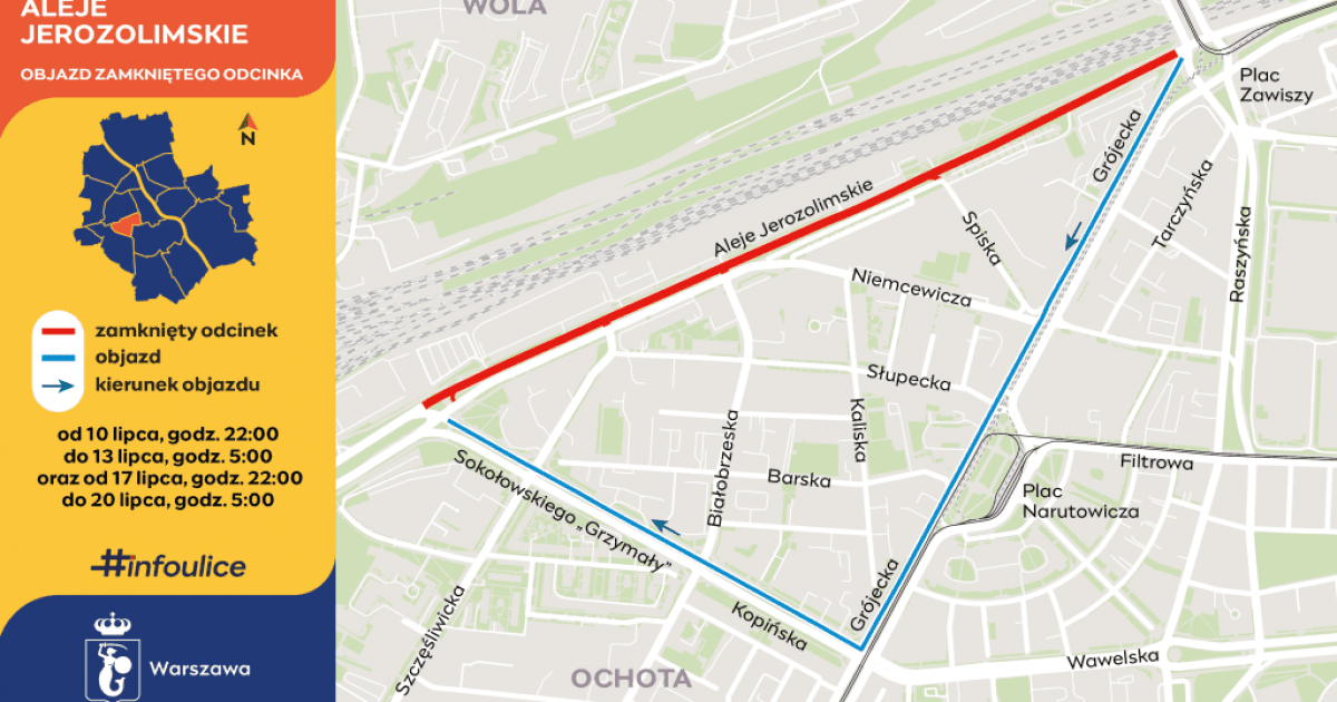 Rusza remont Alej Jerozolimskich. Dwa weekendy utrudnień na Ochocie
