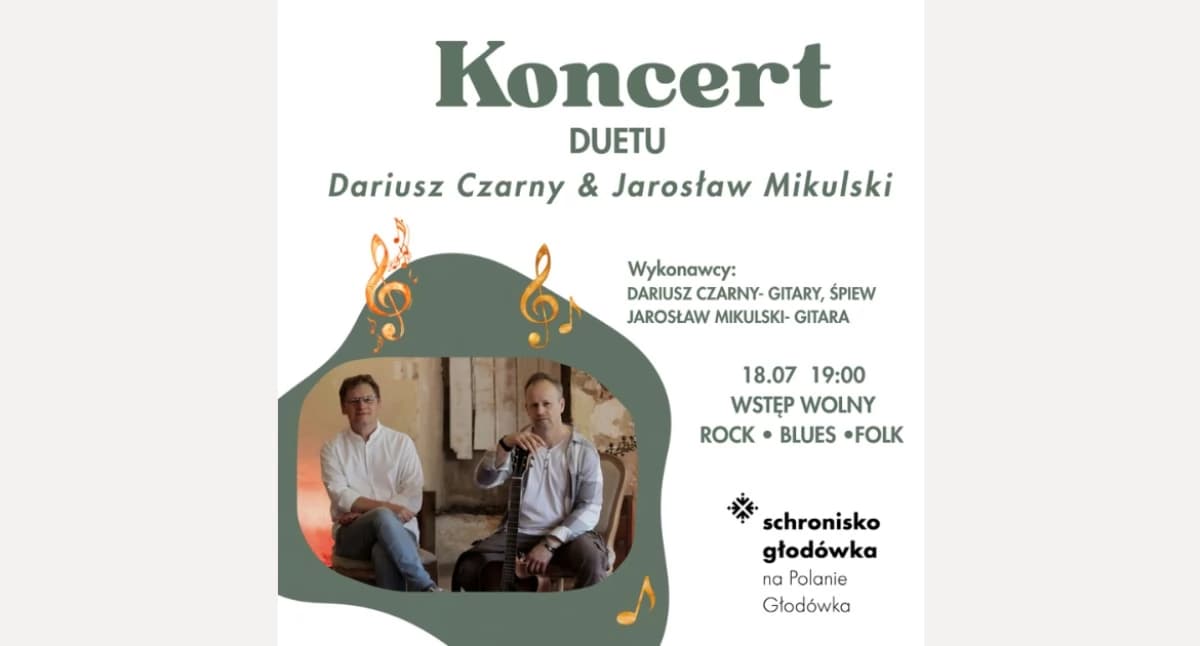 Schronisko Głodówka zaprasza na darmowy koncert. Czarny & Mikulski zagrają na