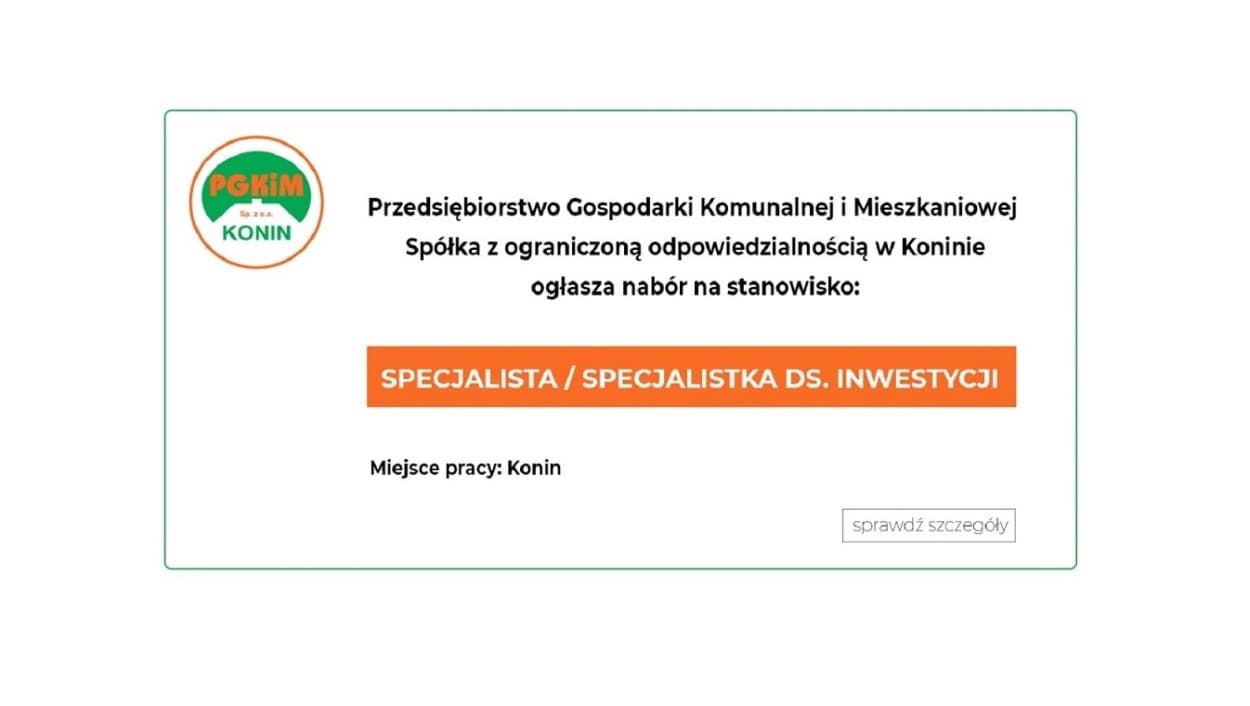 SPECJALISTA /SPECJALISTKA DS. INWESTYCJI