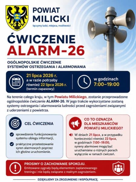 Syreny zabrzmią w powiecie milickim. To ogólnopolskie ćwiczenia