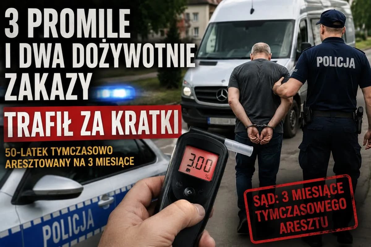 Trzy promile i dwa dożywotnie zakazy. 50-latek trafił za kraty