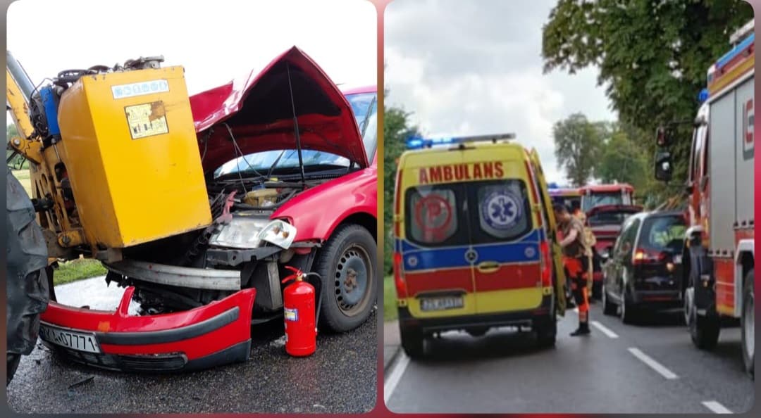 Volkswagen wbił się w tył ciągnika! Groźne zderzenie za Kamieniem Pomorskim