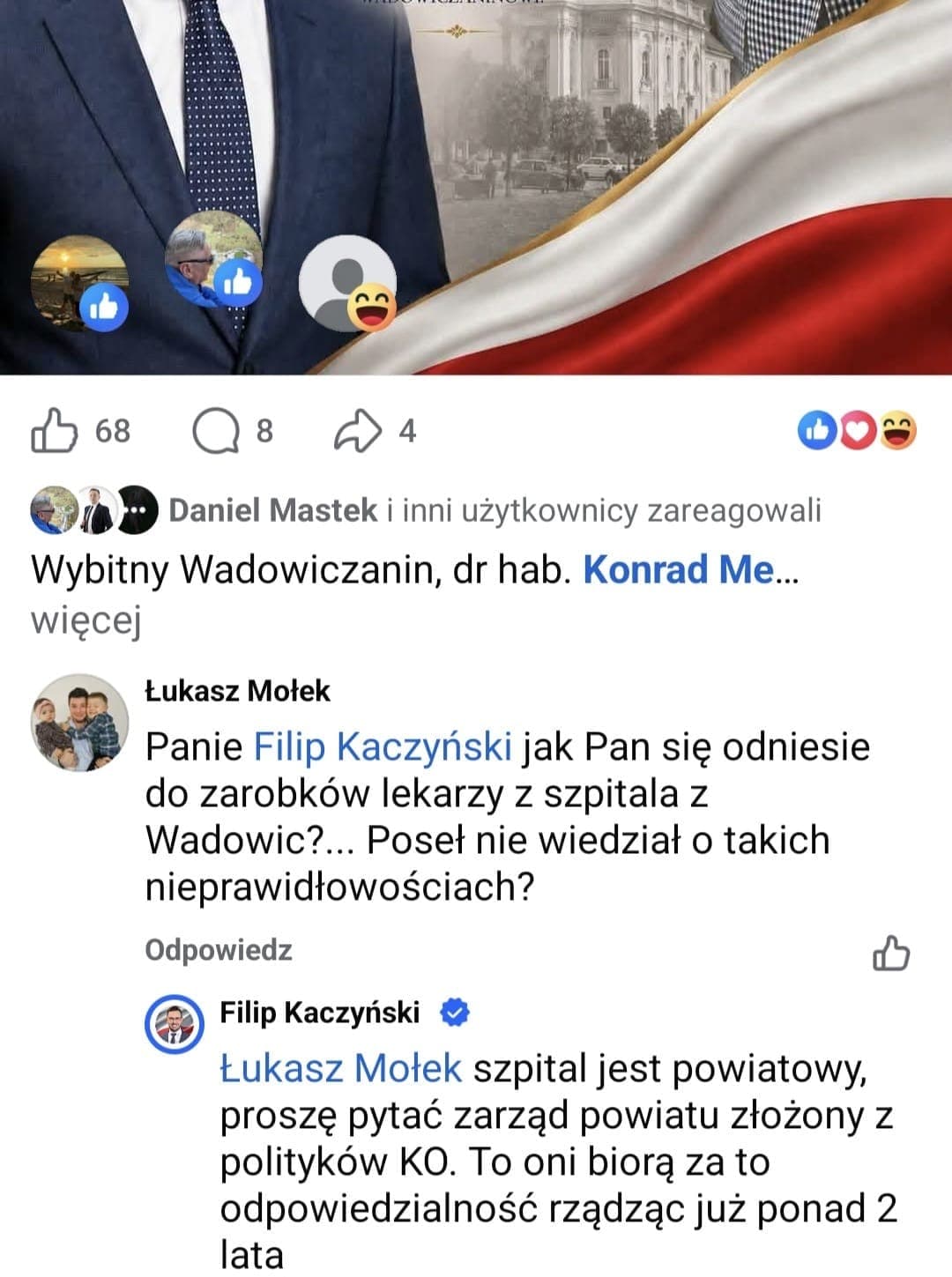 Wadowicka wojna o miliony w szpitalu. Poseł zmiażdżony faktami ucieka z Facebooka